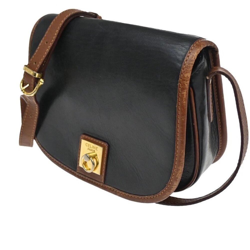 CELINE Ring Logo Shoulder Bag Leather Black Italy GHW 67CA399 - Picture 2 of 15